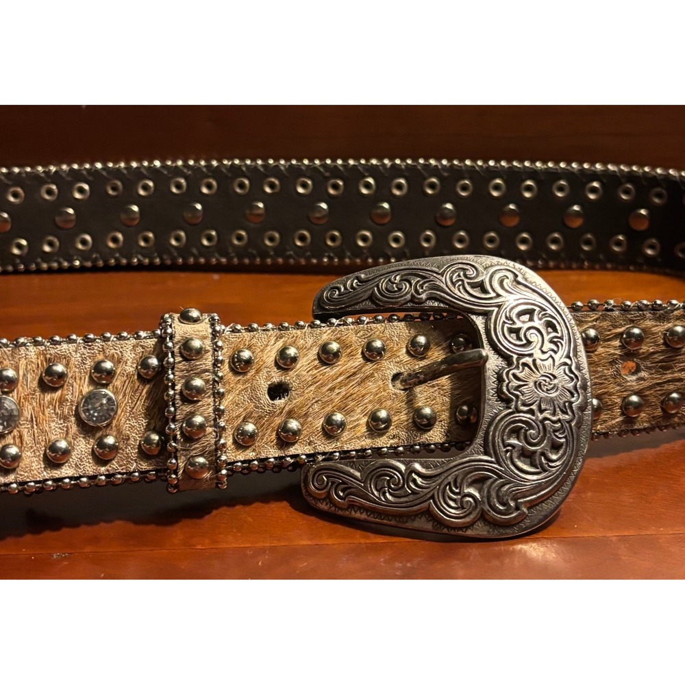 Nocona Belt Co Womens 26 Western Cowhide Leather Rhinestone Studded Belt Brown